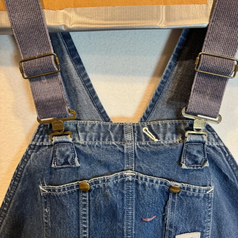 Vintage Carhartt Mens Denim Bib Overalls Indigo Blue Carpenter Workwear 48x30